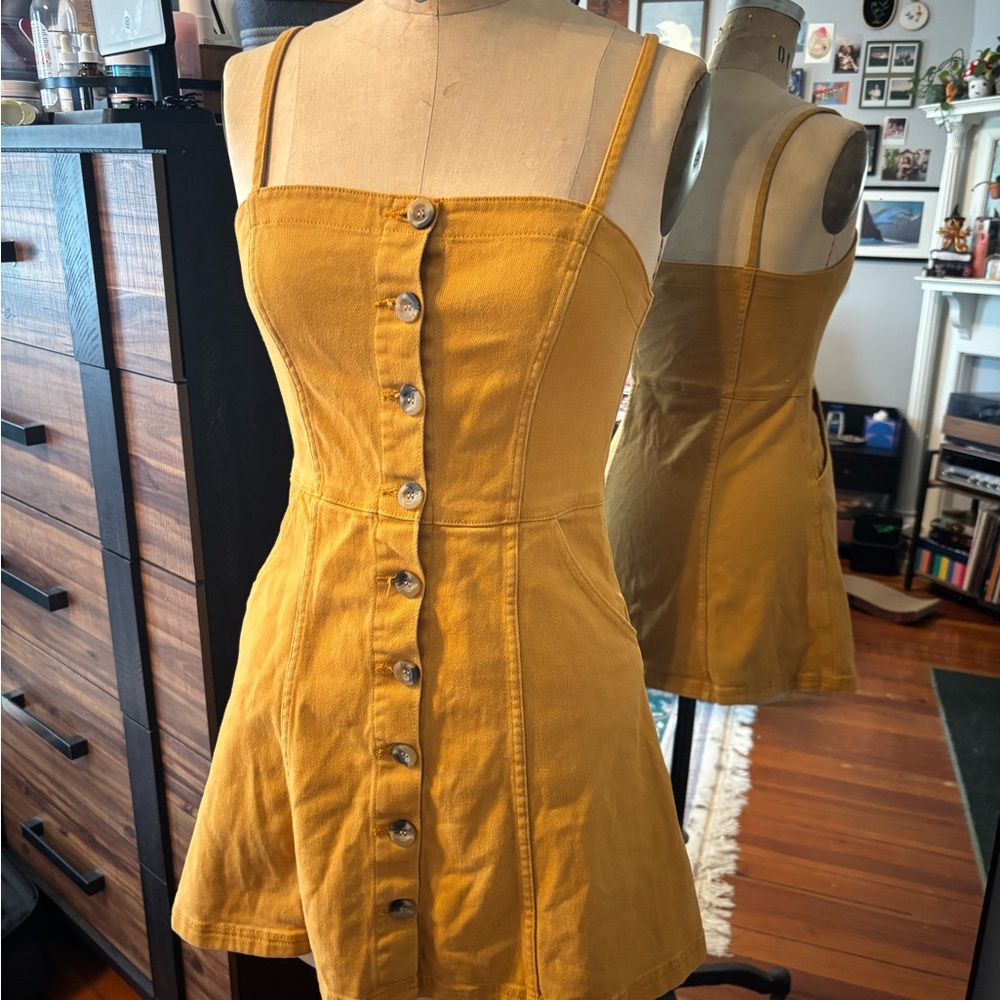H&M Divided Yellow Button Front Mini Dress